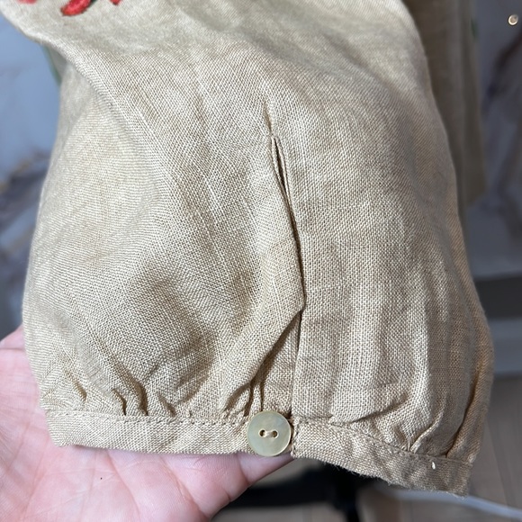 Chicos Linen Tan Tropical Floral 3/4 Length Shirt Size 1P - Picture 4 of 12